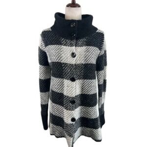Maryline Italy Black Gray Plaid Mohair Wool Blend Cardigan Sweater Size‎ Large